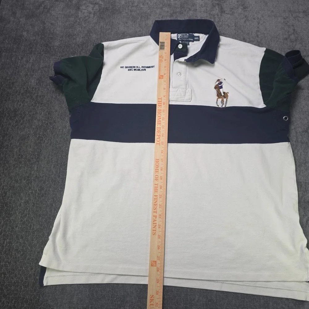 Vtg Polo Ralph Lauren Big Flesh Pony Rugby Polo Shirt Mens 2XL XXL Colorblock
